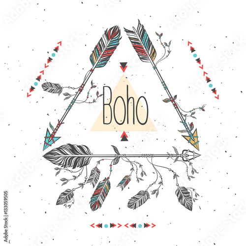 tribal-ramki-ze-strzalkami-i-pior-etniczne-piora-styl-boho-wektor-illus