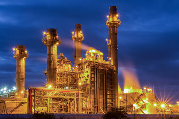 Wall Mural - Gas turbine electrical power plant at dusk with twilight 