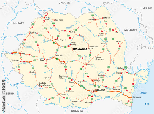 Obraz na płótnie Vector road map of the Eastern European state Romania
