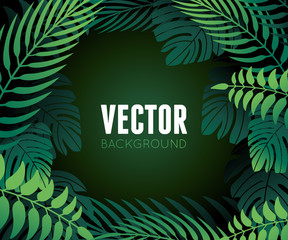 Poster - Vector backdrop in flat minimal style with tropical leaves