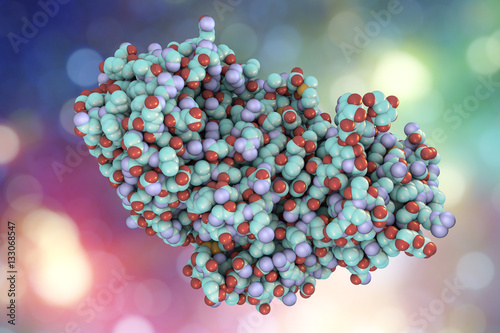Fotografie, Obraz Molecule of ricin, 3D illustration, a highly toxic protein produced in seeds of