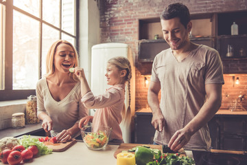 Young family cooking