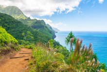 Beautiful Ocean View In Kalalau Trail, Kauai Island, Hawaii