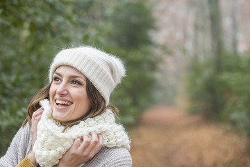 Portrait of beautiful young woman in .forest