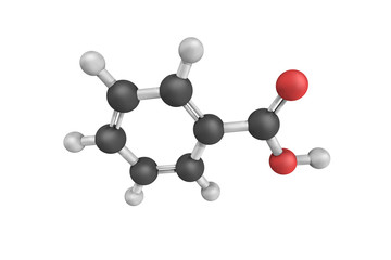 Canvas Print - 3d structure of Benzoic acid, a colorless crystalline solid and