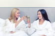© Syda Productions - smiling girlfriends with champagne glasses in bed