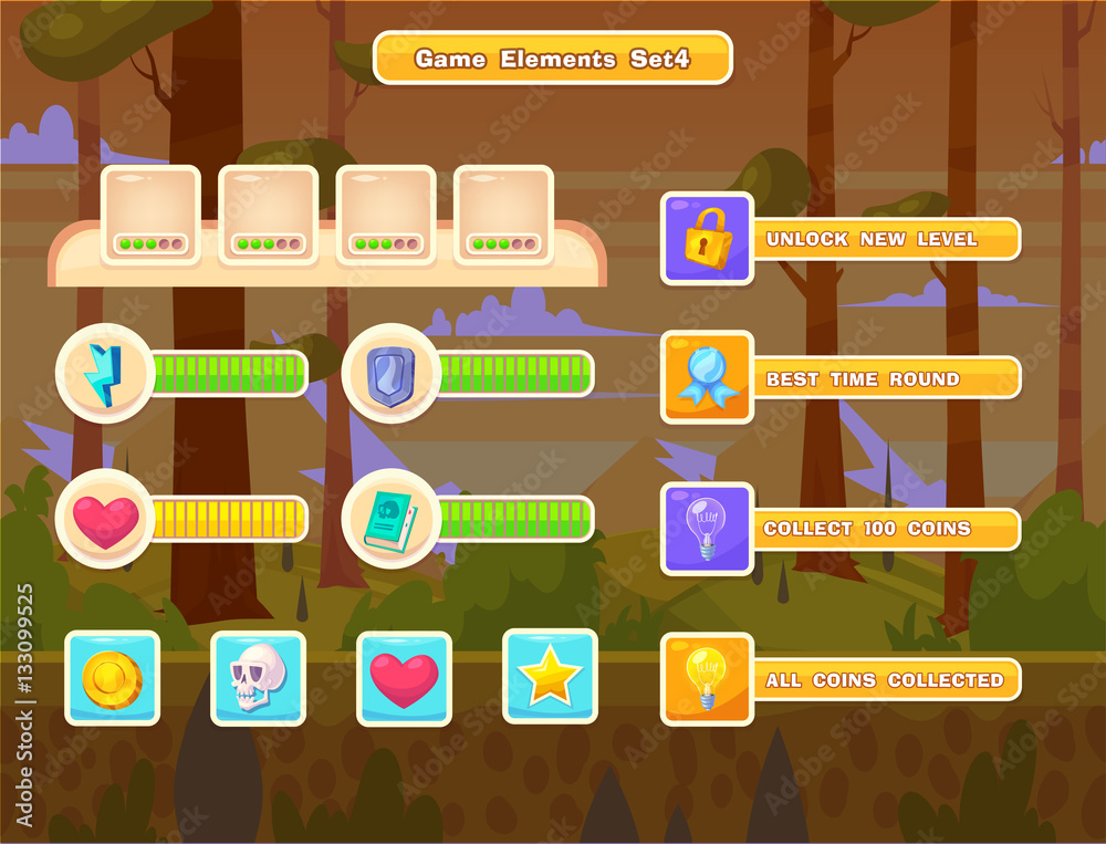 Button Computer Menu Cartoon Set of cartoon buttons for casual games. Graphic user interface, vector ...