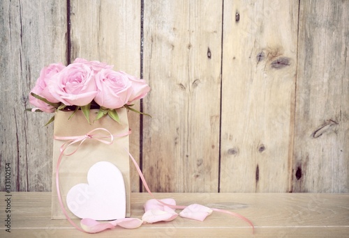 Grußkarte - rosa Rosenstrauß