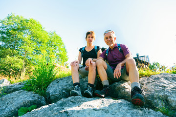 Wall Mural - Hiking Seniors Taking a Break