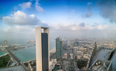 Panoramic sunset skyline of Abu Dhabi