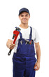 © Africa Studio - Young handsome plumber with tools on white background