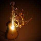 Fototapeta  - wooden acoustic guitar, music concept