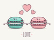 © bubble86 - Two Cute Macaron Characters in Love. Hand Drawn Vector Illustration.