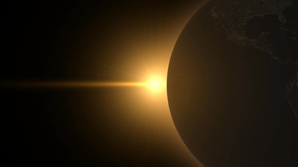 3d background with planet earth rotating and solar eclipse with alpha channel