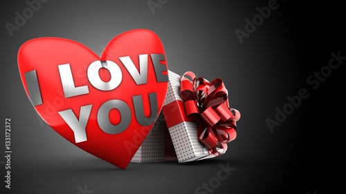 3d Illustration Of Red Heart Over Black Background With Opened Box