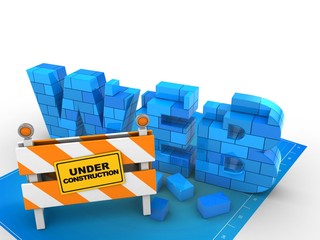 Wall Mural - 3d illustration of web sign over blueprint background with under construction stand