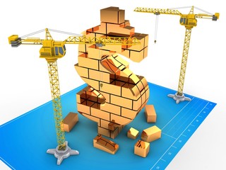 3d illustration of  over blueprint background with crane