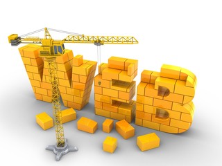 Wall Mural - 3d illustration of web word over white background with crane