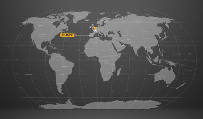 detailed world map of gray colors. names, town marks and national borders are in separate layers.
