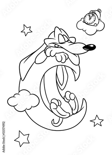 Dog Dachshund Dream Moon Coloring Pages Cartoon Illustration