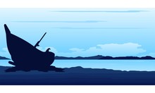 Landscape Silhouette Sea Blue Beach Illustration