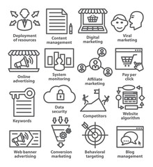 Business management icons in line style. Pack 24.