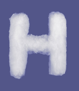 Winter alphabet, symbols made from cottonwool. Blue background isolated.All Letters. High resolution.