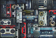 Vintage Wall Full Of Radio Boombox Of The 80s