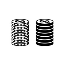 Stack Of US Dollar Coins. Piled Coins With Dollar Signs With Different Edges. Vector Illustration