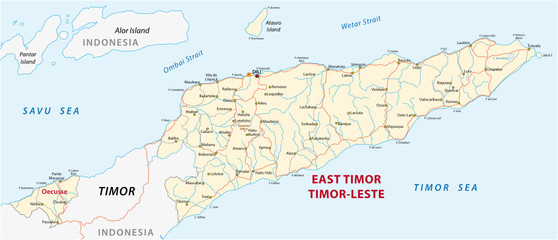  Vector road map of the Democratic Republic of Timor-Leste