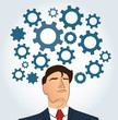 Portrait of businessman with gears icon background.  