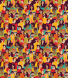Big crowd happy people color seamless pattern.
