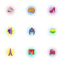 Country Of France Icons Set, Pop-art Style