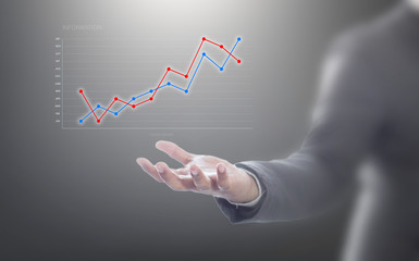 Poster - Businessman holding graph digital graphic on hand , business con
