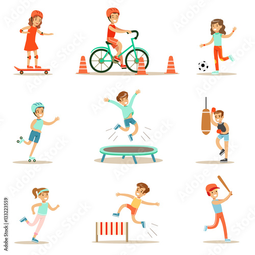 Kids Practicing Different Sports And Physical Activities ...