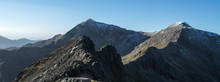 A View All The Way Along Crib Goch And The Summit Of Snowdon In North Wales.