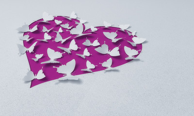 Wall Mural - paper butterflies with heart , happy valentine's day - 3d romantic card / background ( love , butter