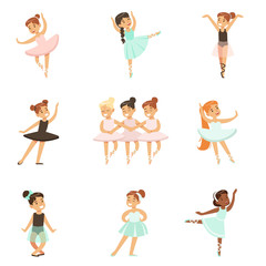 Little Girls Dancing Ballet In Classic Dance Class, Future Professional Ballerina Dancers