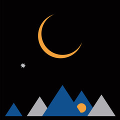 Wall Mural - Night in the mountains, the moon, loneliness