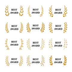 Wall Mural - best award vector gold award laurel wreath set. winner label, leaf symbol victory, triumph and succe