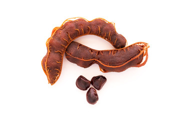 Sweet tamarind (Tamarind indica L.) isolated on white background