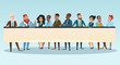 © mast3r - Business People Group Executives Team with Banner Board Copy Space Flat Vector Illustration