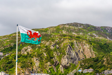 Welsh flag flying over Barmouth Wales UK