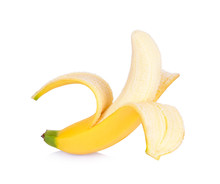 Half Peeled Banana Isolated On A White Background
