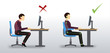 ergonomic. Wrong and correct sitting posture