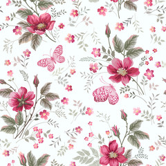 Wall Mural - seamless floral pattern with rose bouquet