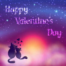 Romantic Valentines Day Card Of Cute Cats.