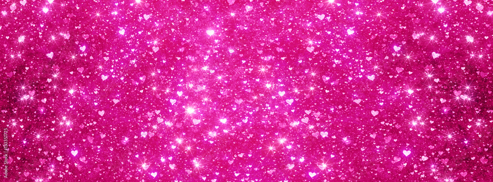 Panorama Heart-shaped glitter and bokeh light on pink sweet background ...