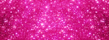 Panorama Heart-shaped Glitter And Bokeh Light On Pink Sweet Background Color.
