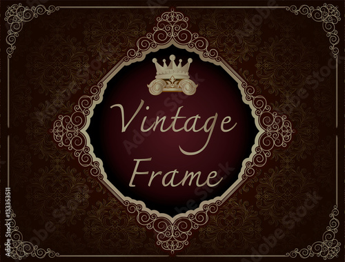 Gold photo frame with corner thailand line floral for picture, Vector design decoration pattern style Принти на полотні